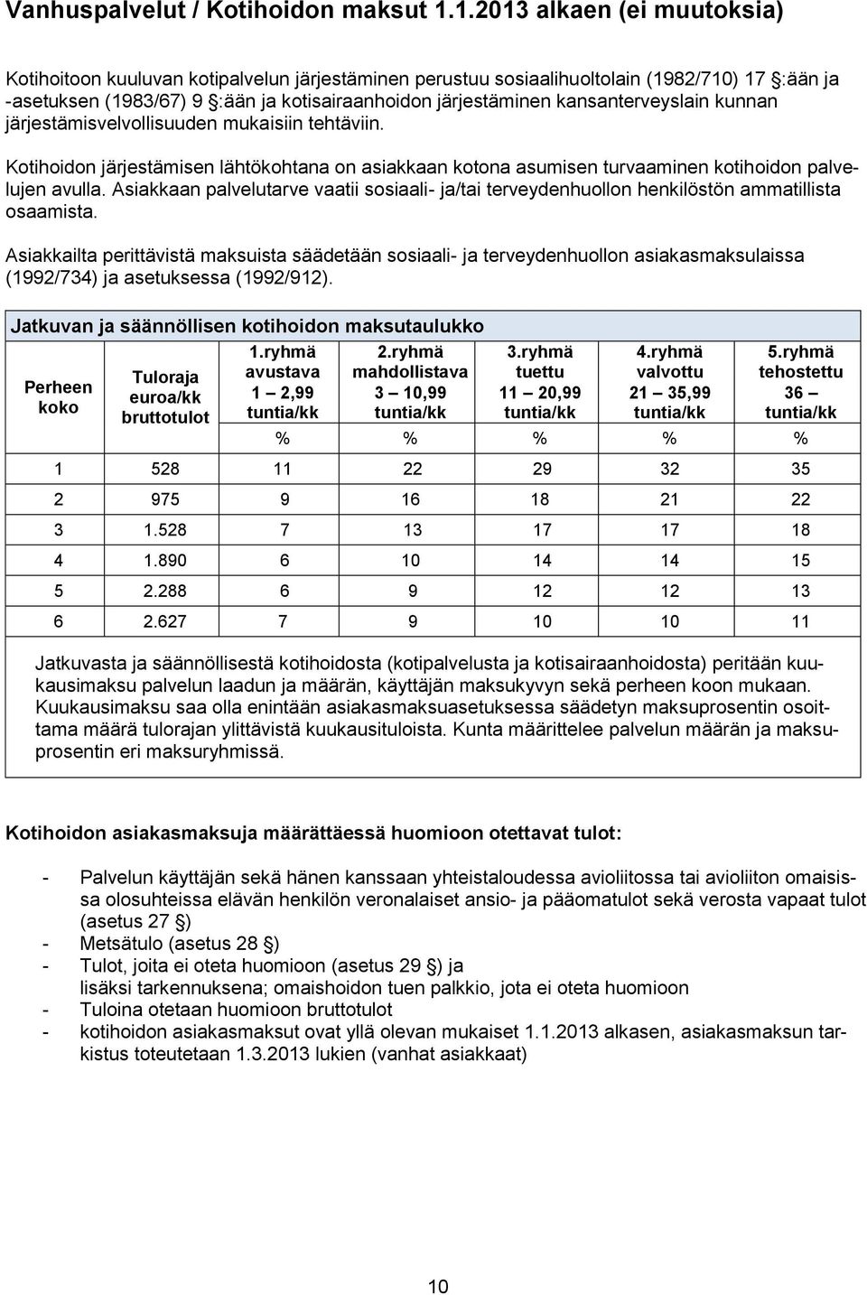 kansanterveyslain kunnan järjestämisvelvollisuuden mukaisiin tehtäviin. Kotihoidon järjestämisen lähtökohtana on asiakkaan kotona asumisen turvaaminen kotihoidon palvelujen avulla.