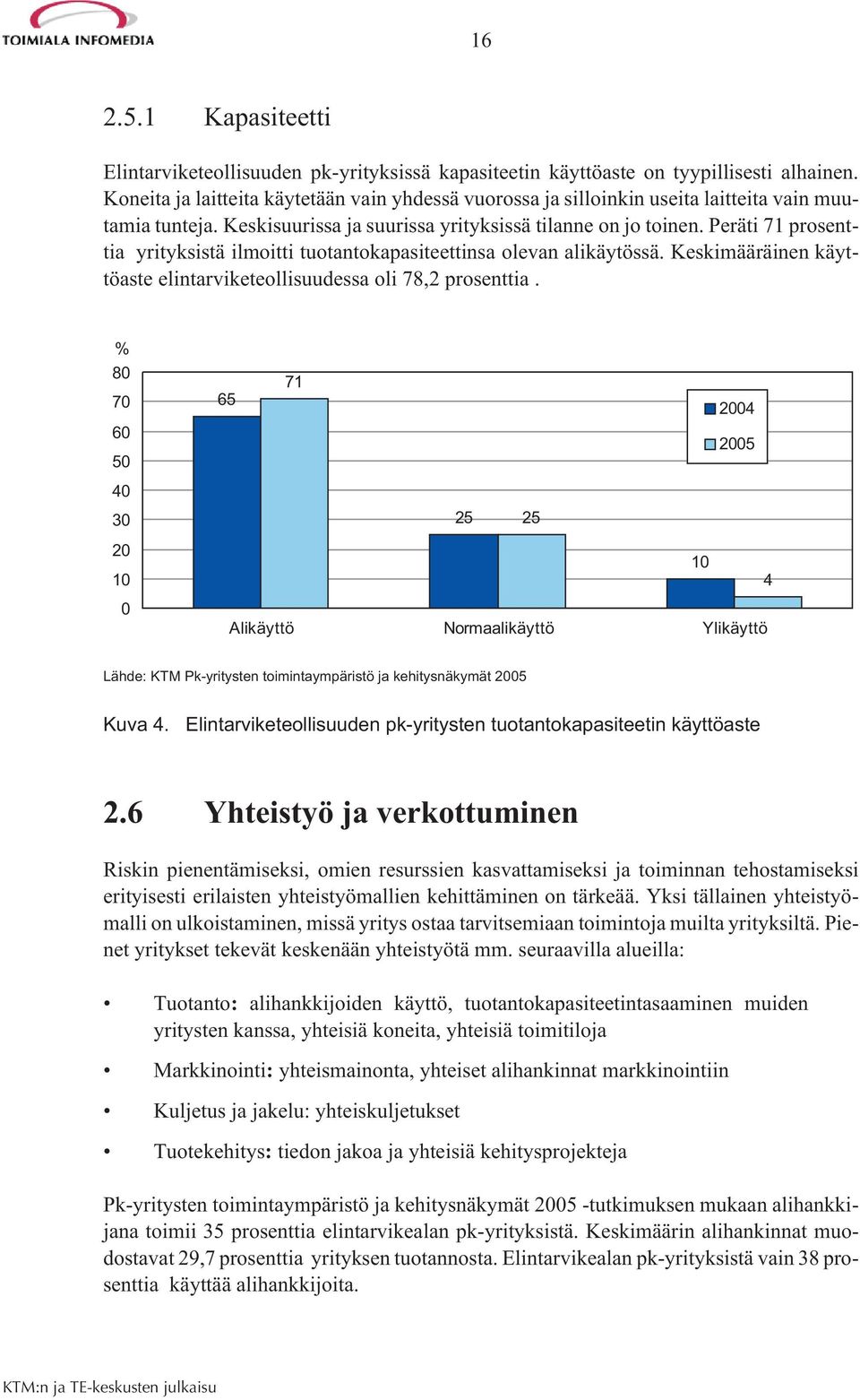 Peräti 71 prosenttia yrityksistä ilmoitti tuotantokapasiteettinsa olevan alikäytössä. Keskimääräinen käyttöaste elintarviketeollisuudessa oli 78,2 prosenttia.
