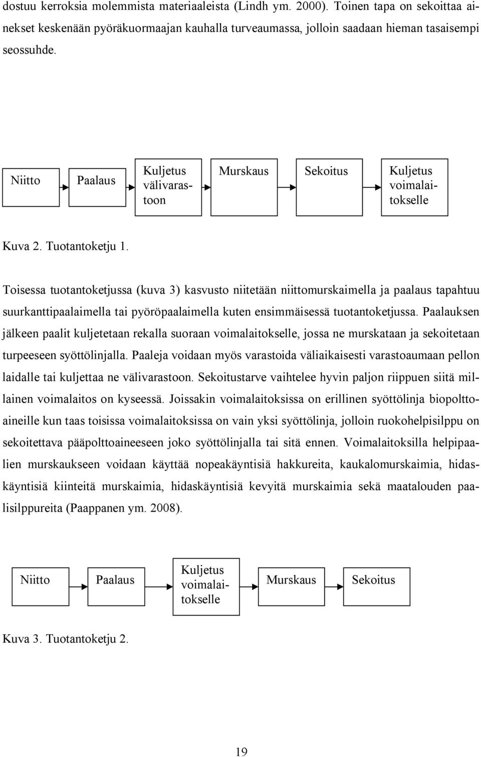 Toisessa tuotantoketjussa (kuva 3) kasvusto niitetään niittomurskaimella ja paalaus tapahtuu suurkanttipaalaimella tai pyöröpaalaimella kuten ensimmäisessä tuotantoketjussa.