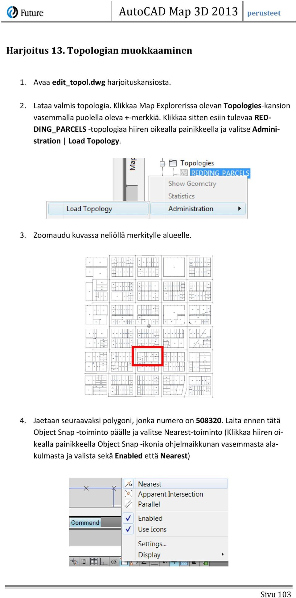 Klikkaa sitten esiin tulevaa RED- DING_PARCELS -topologiaa hiiren oikealla painikkeella ja valitse Administration Load Topology. 3.