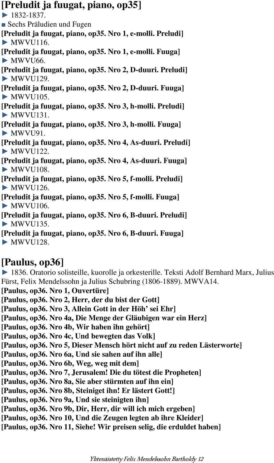 Preludi] MWVU131. [Preludit ja fuugat, piano, op35. Nro 3, h-molli. Fuuga] MWVU91. [Preludit ja fuugat, piano, op35. Nro 4, As-duuri. Preludi] MWVU122. [Preludit ja fuugat, piano, op35. Nro 4, As-duuri. Fuuga] MWVU108.