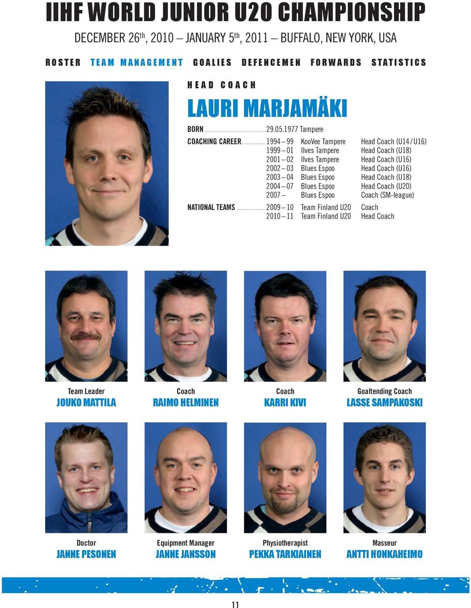 ..1994 99 KooVee Tampere Head Coach (U14 / U16) 1999 01 Ilves Tampere Head Coach (U18) 2001 02 Ilves Tampere Head Coach (U16) 2002 03 Blues Espoo Head Coach (U16) 2003 04 Blues Espoo Head Coach (U18)