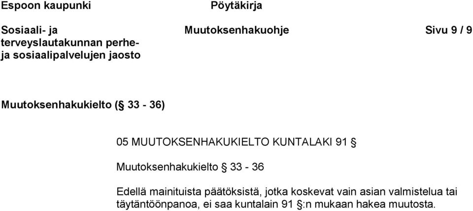 Muutoksenhakukielto 33-36 Edellä mainituista päätöksistä, jotka