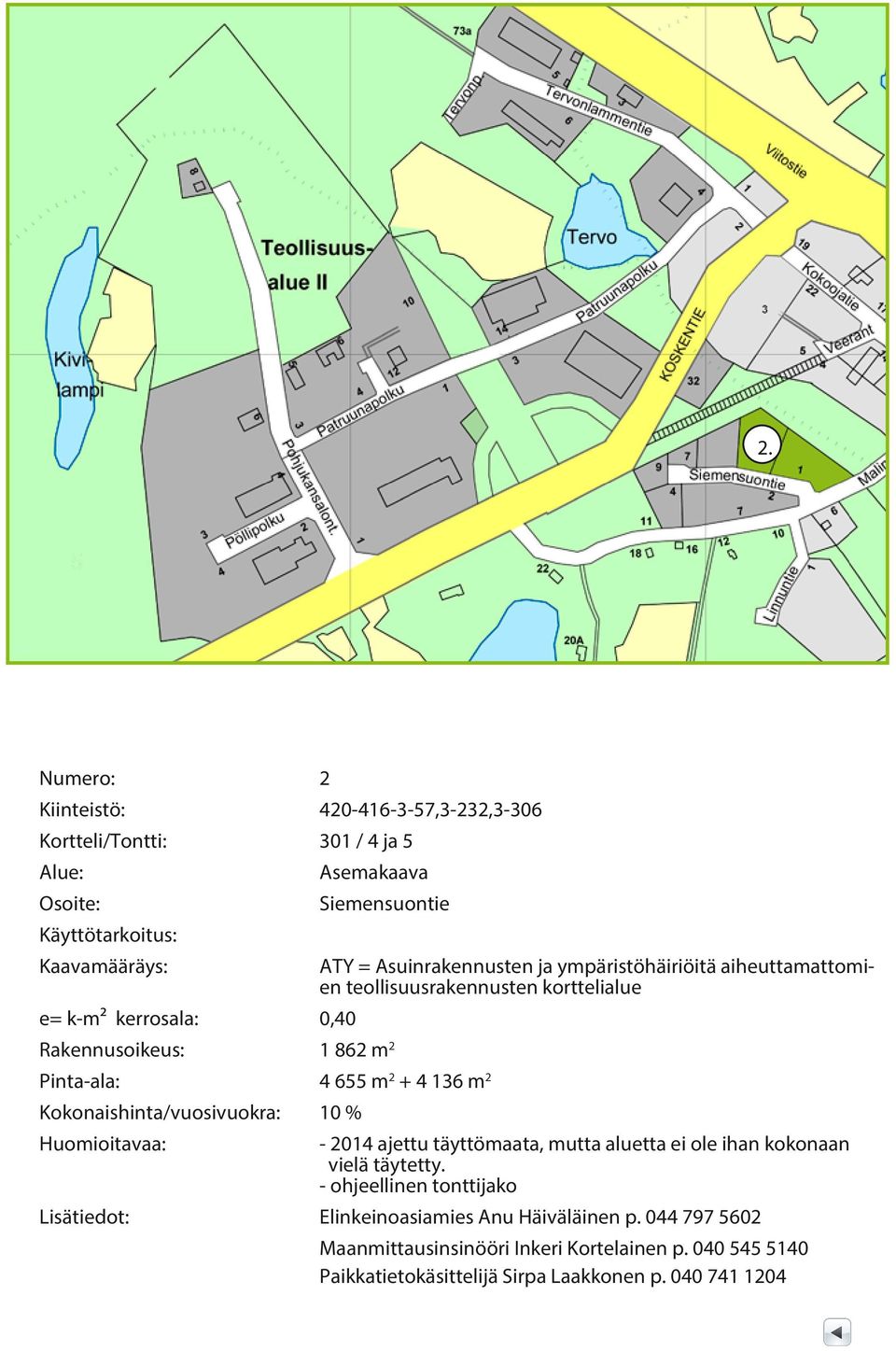 teollisuusrakennusten korttelialue e= k-m² kerrosala: 0,40 Rakennusoikeus: 1 862 m 2 Pinta-ala: