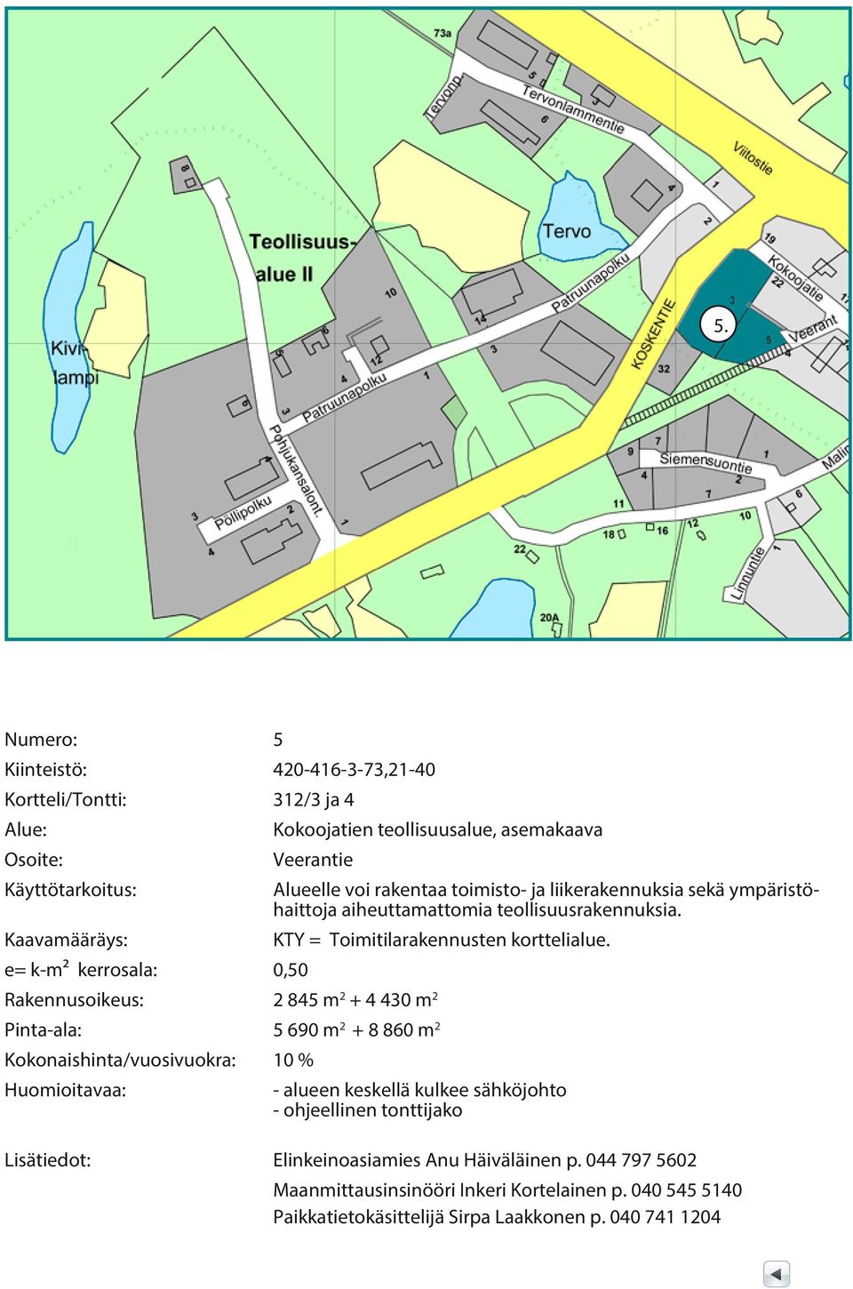 aiheuttamattomia teollisuusrakennuksia. KTY = Toimitilarakennusten korttelialue.