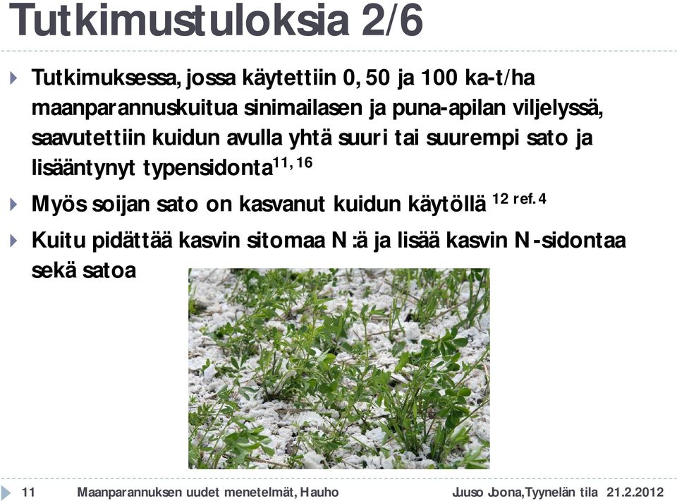 lisääntynyt typensidonta11, 16 Myös soijan sato on kasvanut kuidun käytöllä 12 ref.