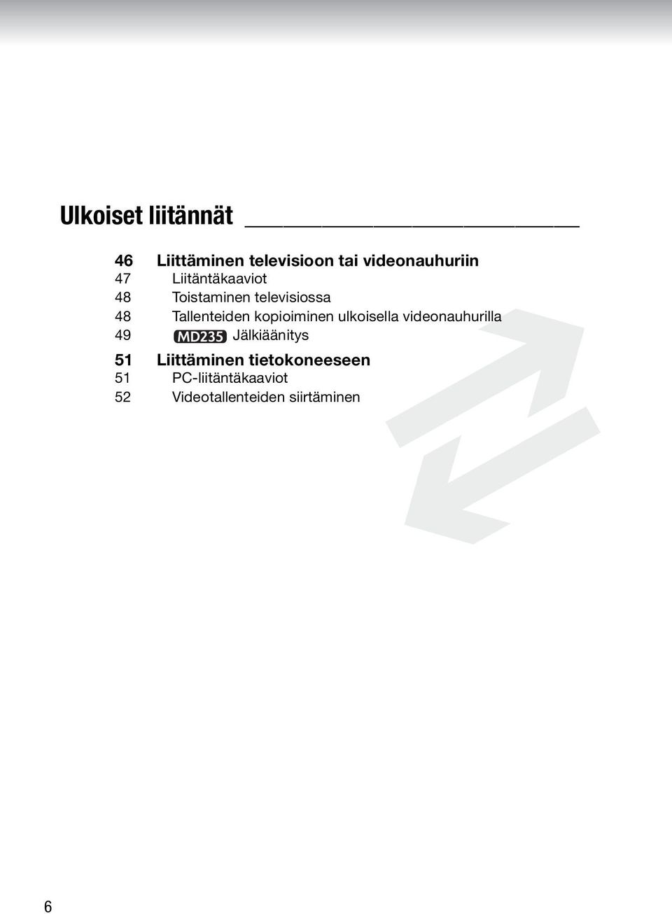 kopioiminen ulkoisella videonauhurilla 49 Jälkiäänitys 51