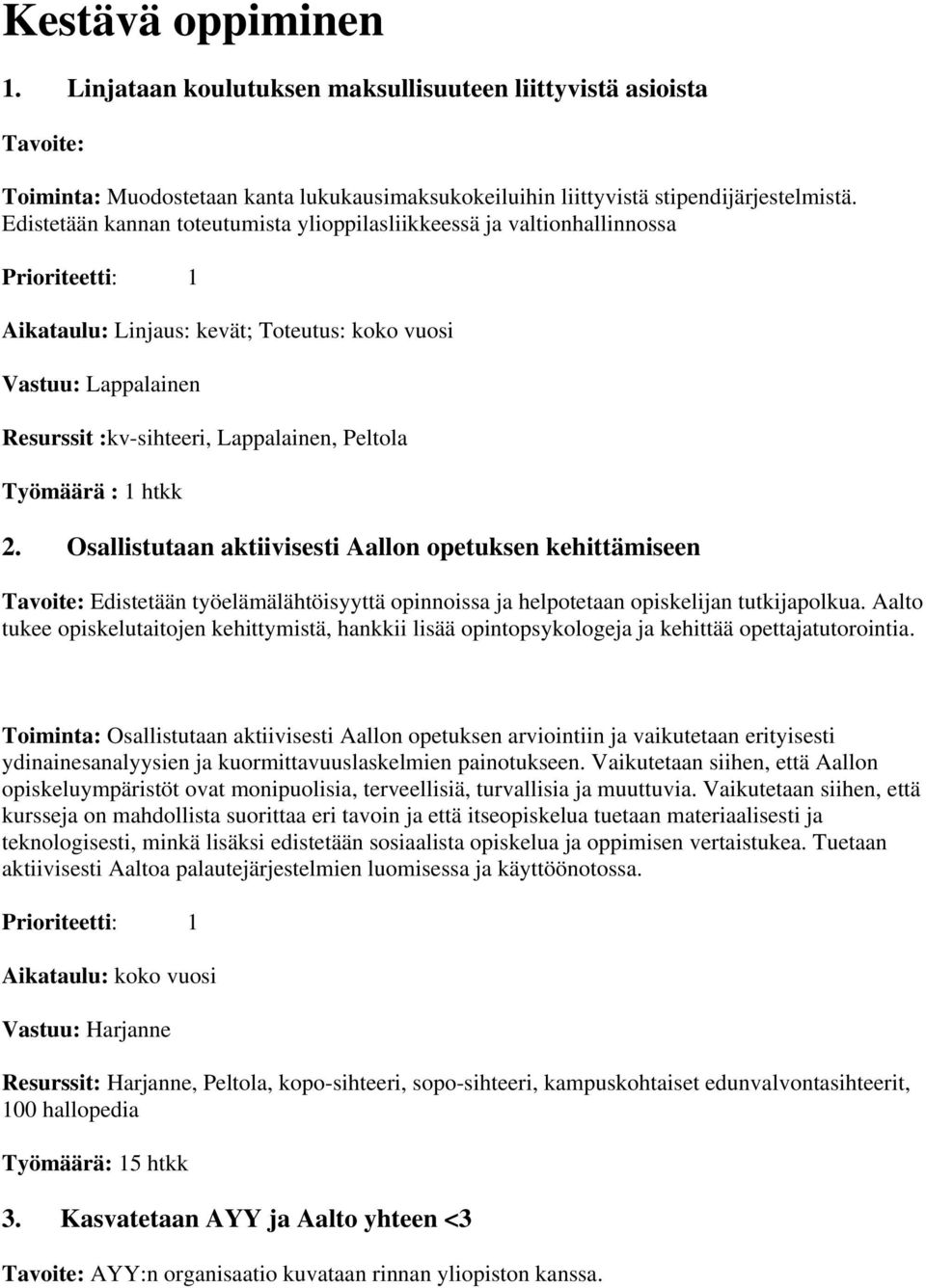 htkk 2. Osallistutaan aktiivisesti Aallon opetuksen kehittämiseen Edistetään työelämälähtöisyyttä opinnoissa ja helpotetaan opiskelijan tutkijapolkua.