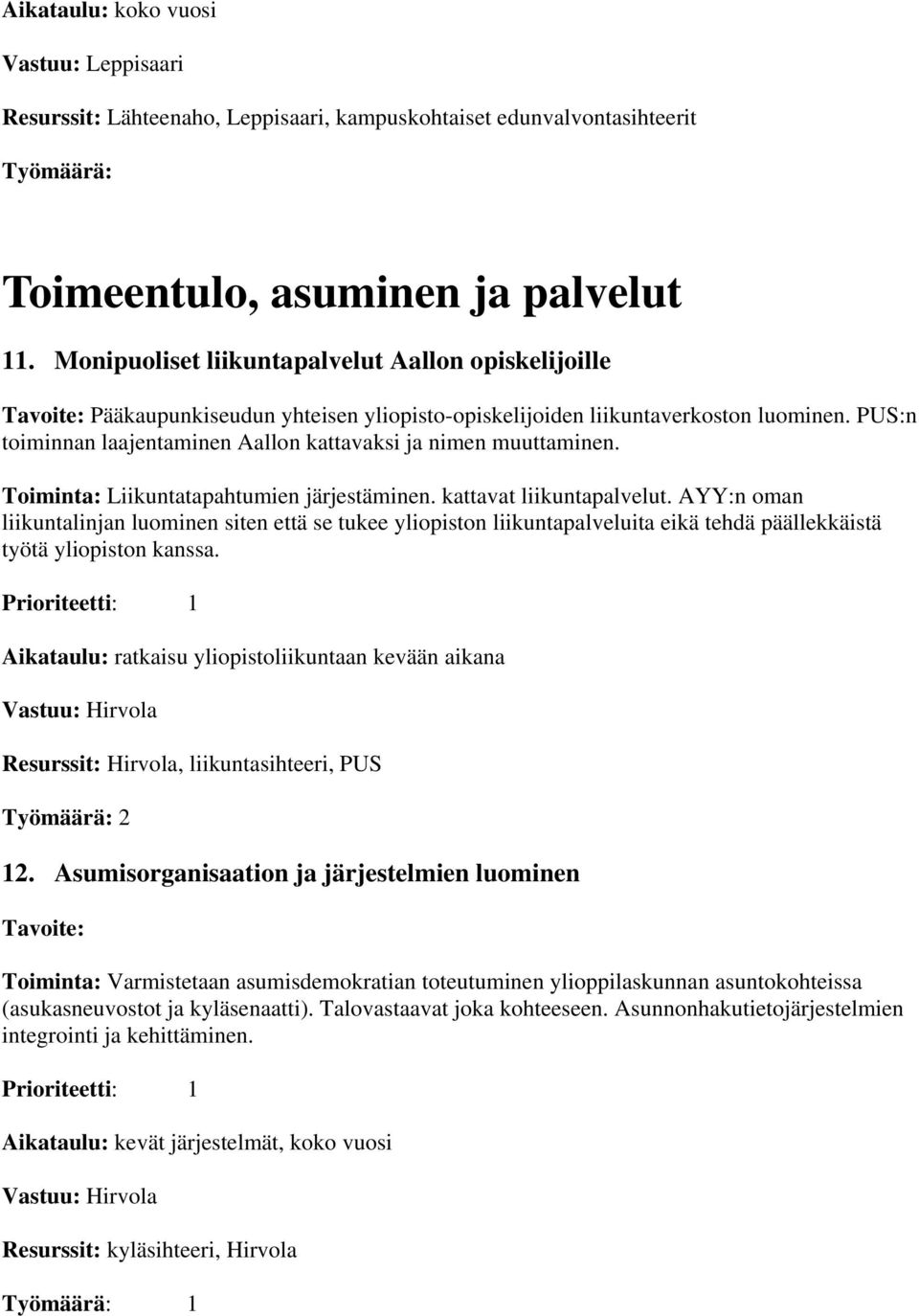 PUS:n toiminnan laajentaminen Aallon kattavaksi ja nimen muuttaminen. Toiminta: Liikuntatapahtumien järjestäminen. kattavat liikuntapalvelut.