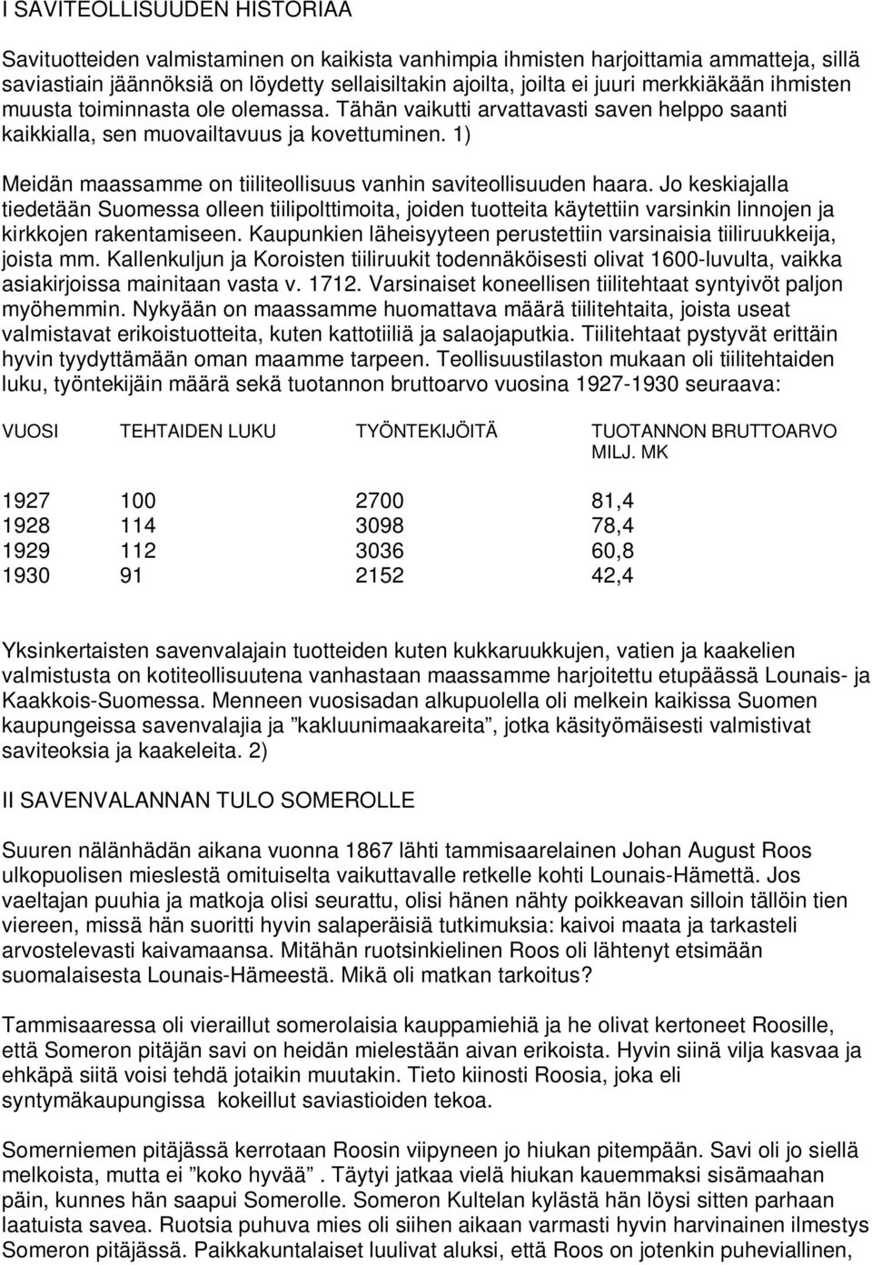 1) Meidän maassamme on tiiliteollisuus vanhin saviteollisuuden haara.