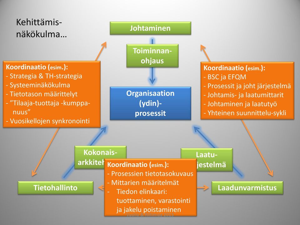 Kokonaisarkkitehtuuri Toiminnanohjaus Organisaation (ydin)- prosessit Koordinaatio (esim.