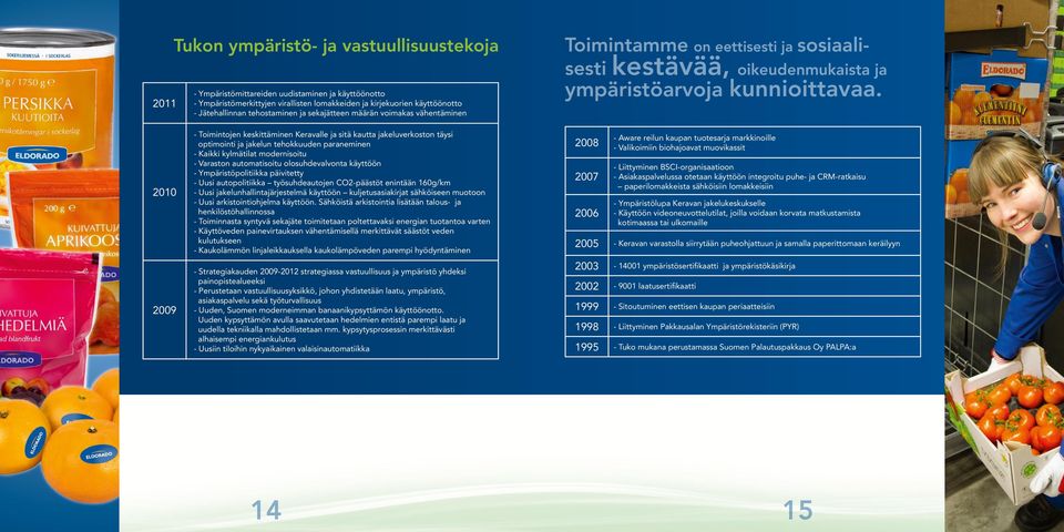 2010 2009 - Toimintojen keskittäminen Keravalle ja sitä kautta jakeluverkoston täysi optimointi ja jakelun tehokkuuden paraneminen - Kaikki kylmätilat modernisoitu - Varaston automatisoitu