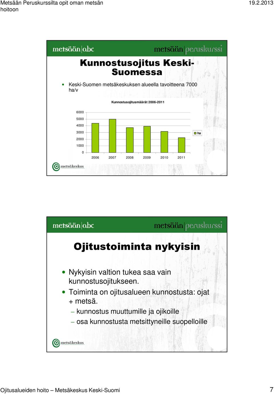 Ojitustoiminta nykyisin Nykyisin valtion tukea saa vain kunnostusojitukseen.