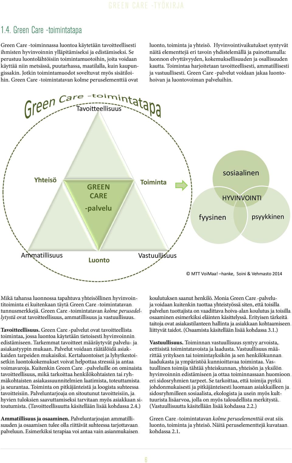 Green Care -toimintatavan kolme peruselementtiä ovat luonto, toiminta ja yhteisö.