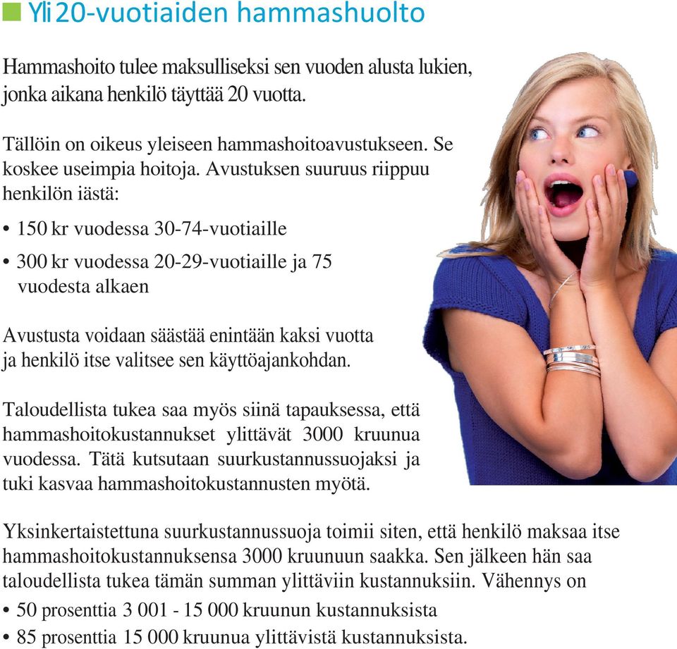 Avustuksen suuruus riippuu henkilön iästä: 150 kr vuodessa 30-74-vuotiaille 300 kr vuodessa 20-29-vuotiaille ja 75 vuodesta alkaen Avustusta voidaan säästää enintään kaksi vuotta ja henkilö itse