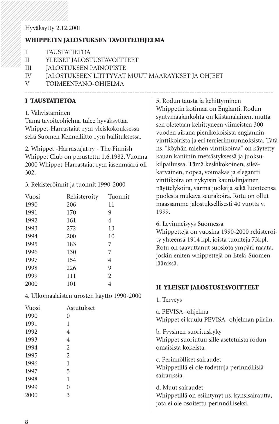 -------------------------------------------------------------------------------------------------------- I TAUSTATIETOA 5. Rodun tausta ja kehittyminen Whippetin kotimaa on Englanti. Rodun 1.