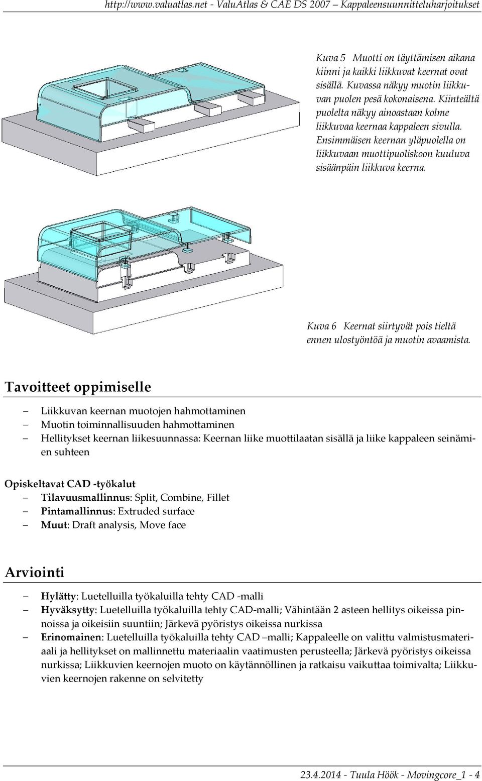 Kuva 6 Keernat siirtyvät pois tieltä ennen ulostyöntöä ja muotin avaamista.