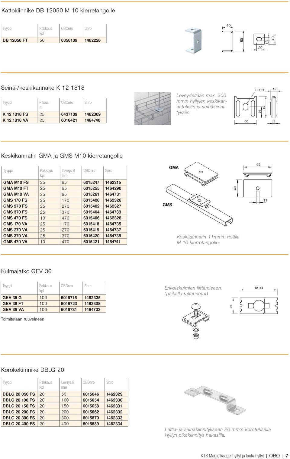 Keskikannatin GMA ja GMS M10 kierretangolle Pakkaus Leveys B GMA M10 FS 25 65 6015247 1462315 GMA M10 FT 25 65 6015255 1464290 GMA M10 VA 25 65 6015261 1464731 GMS 170 FS 25 170 6015400 1462326 GMS