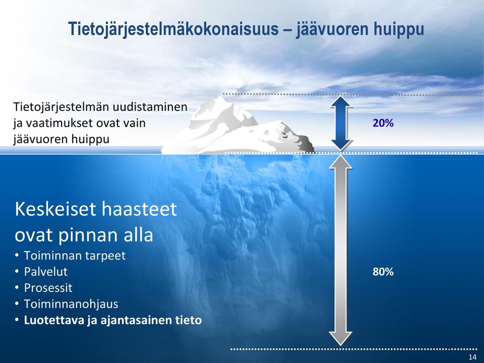 Keskeiset haasteet ovat pinnan alla Toiminnan tarpeet Palvelut