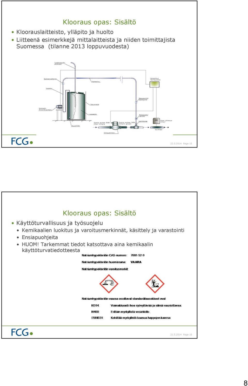 2014 Page 15 Klooraus opas: Sisältö Käyttöturvallisuus ja työsuojelu Kemikaalien luokitus ja