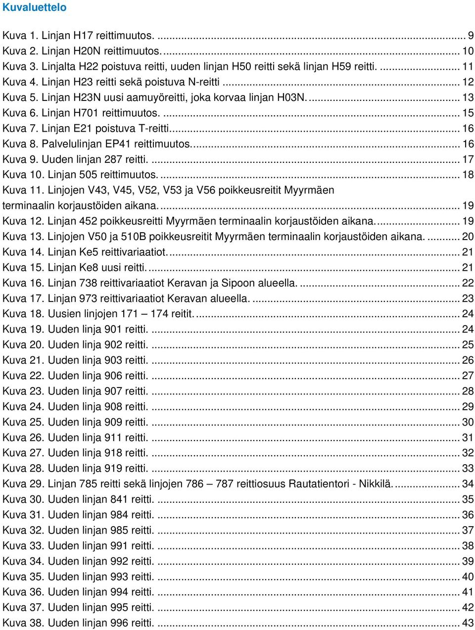 ... 16 Kuva 8. Palvelulinjan EP41 reittimuutos.... 16 Kuva 9. Uuden linjan 287 reitti.... 17 Kuva 10. Linjan 505 reittimuutos.... 18 Kuva 11.