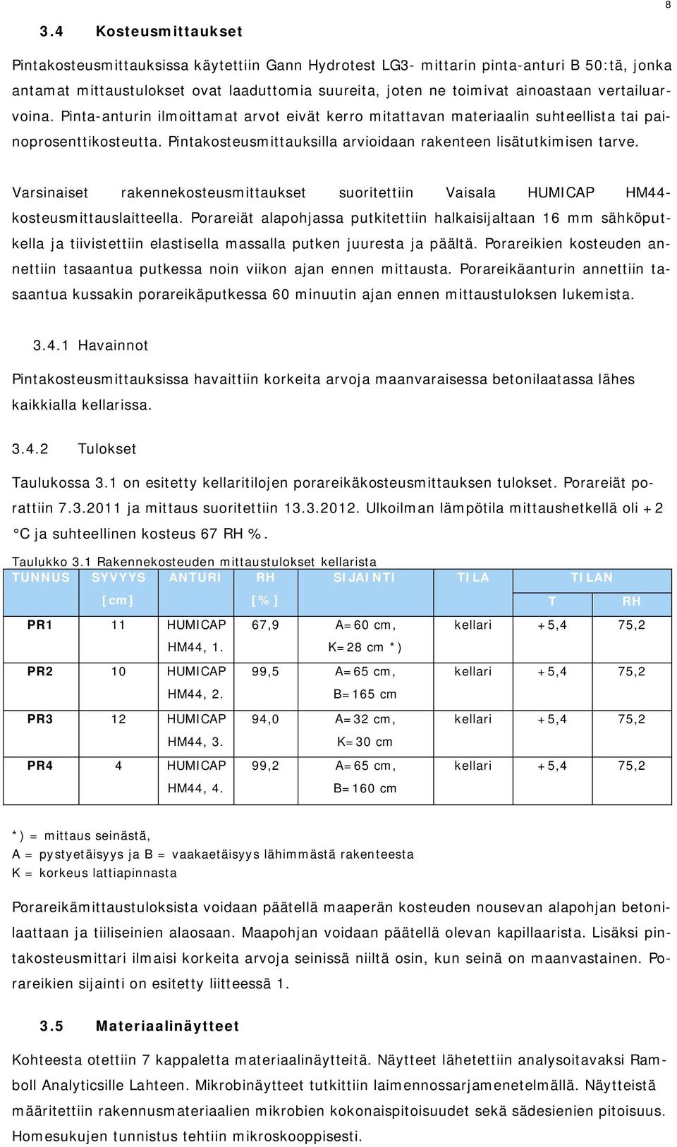 Varsinaiset rakennekosteusmittaukset suoritettiin Vaisala HUMICAP HM44- kosteusmittauslaitteella.