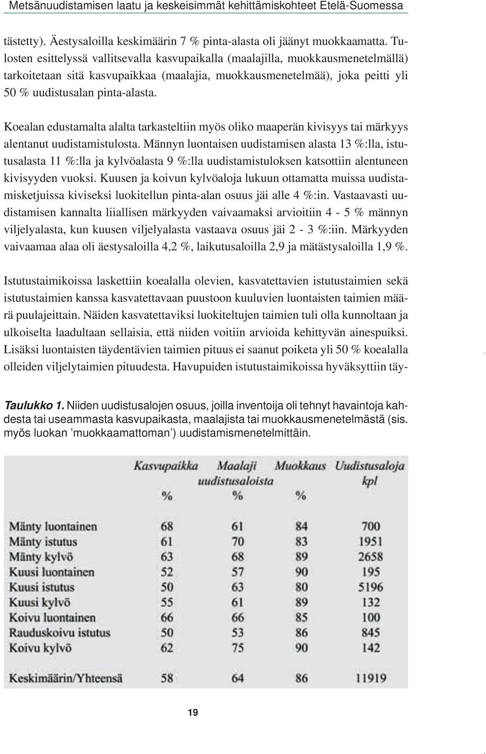 Koealan edustamalta alalta tarkasteltiin myös oliko maaperän kivisyys tai märkyys alentanut uudistamistulosta.