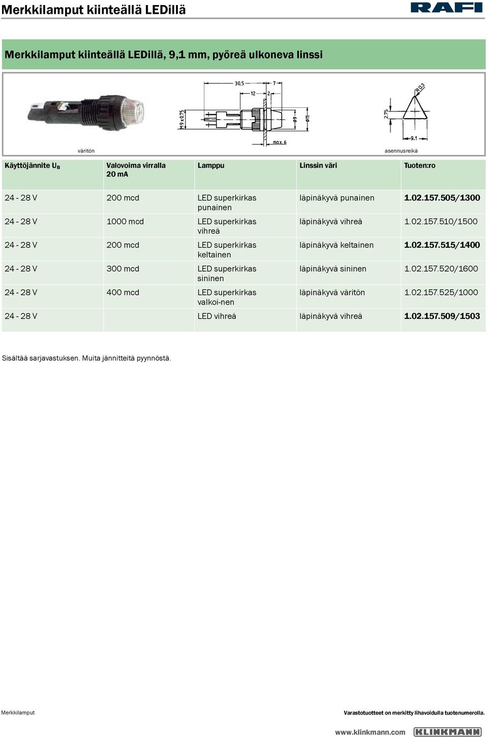 24-28 V 300 mcd LED superkirkas läpinäkyvä 24-28 V 400 mcd LED superkirkas läpinäkyvä valkoi-nen 1.02.157.505/1300 1.02.157.510/1500 1.02.157.515/1400 1.