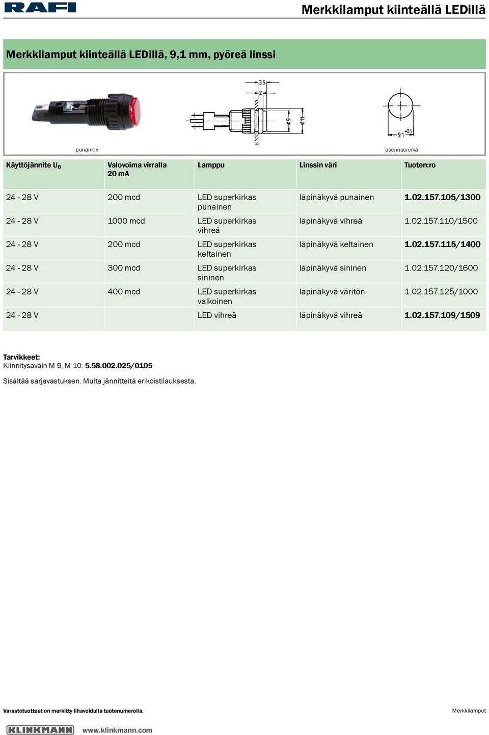 läpinäkyvä 24-28 V 400 mcd LED superkirkas läpinäkyvä valkoinen 1.02.157.105/1300 1.02.157.110/1500 1.02.157.115/1400 1.02.157.120/1600 1.02.157.125/1000 24-28 V LED läpinäkyvä 1.