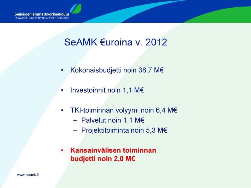 1,1 M TKI-toiminnan volyymi noin 6,4 M Palvelut noin