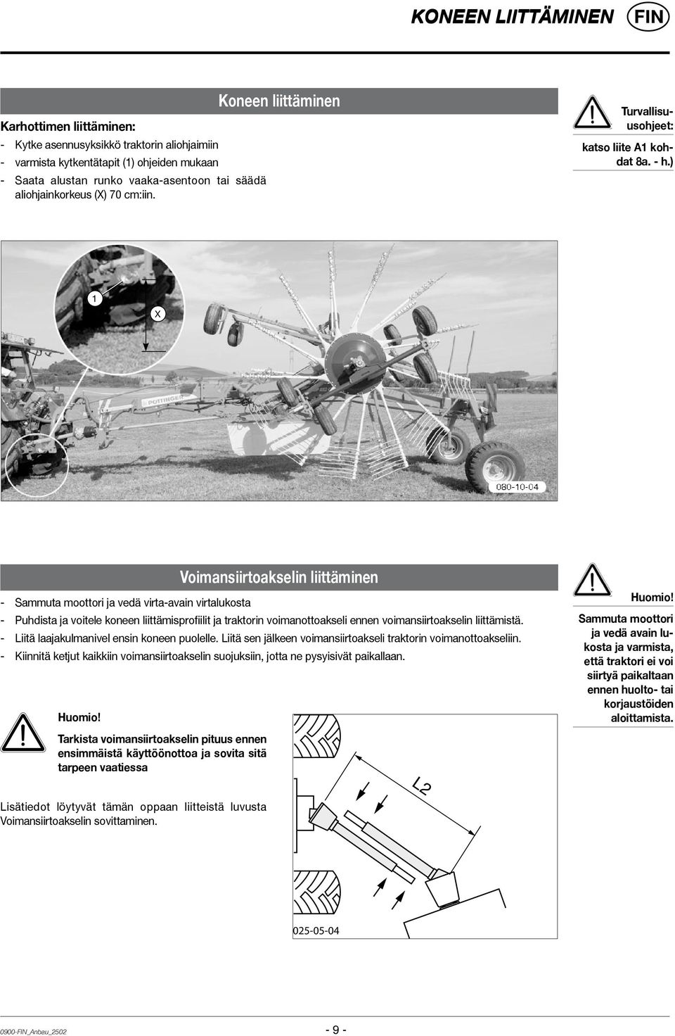 ) 1 X - Sammuta moottori ja vedä virta-avain virtalukosta Voimansiirtoakselin liittäminen - Puhdista ja voitele koneen liittämisprofiilit ja traktorin voimanottoakseli ennen voimansiirtoakselin