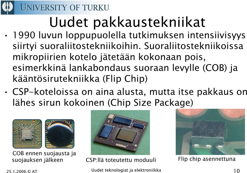 kääntösirutekniikka (Flip Chip) CSP-koteloissa on aina alusta, mutta itse pakkaus on lähes sirun kokoinen (Chip Size