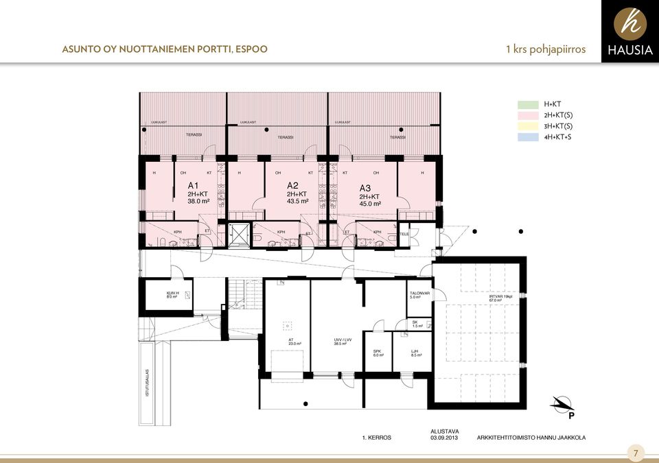 5 m² A3 2+ 45.0 m² K K K TELE KUIV. 8.0 m² TALONVAR 5.0 m² IRTVAR 19kpl 67.0 m² 1.5 m² AT 23.