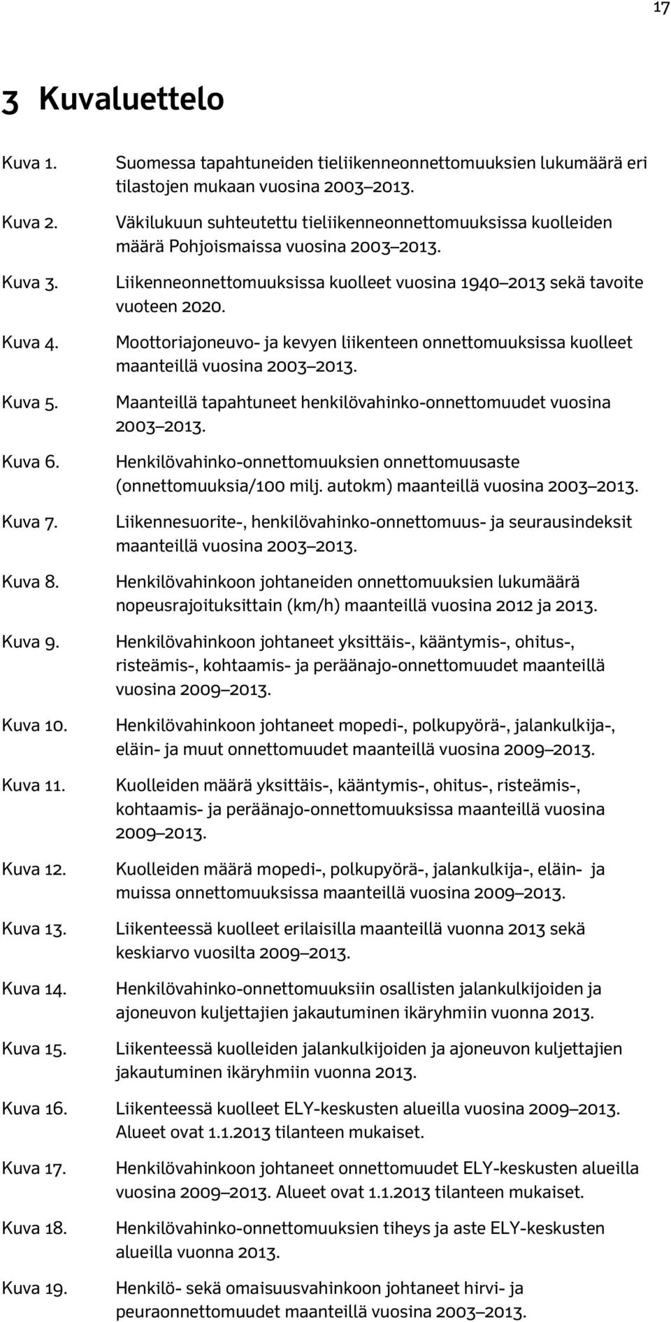 Väkilukuun suhteutettu tieliikenneonnettomuuksissa kuolleiden määrä Pohjoismaissa vuosina 2003 2013. Liikenneonnettomuuksissa kuolleet vuosina 1940 2013 sekä tavoite vuoteen 2020.