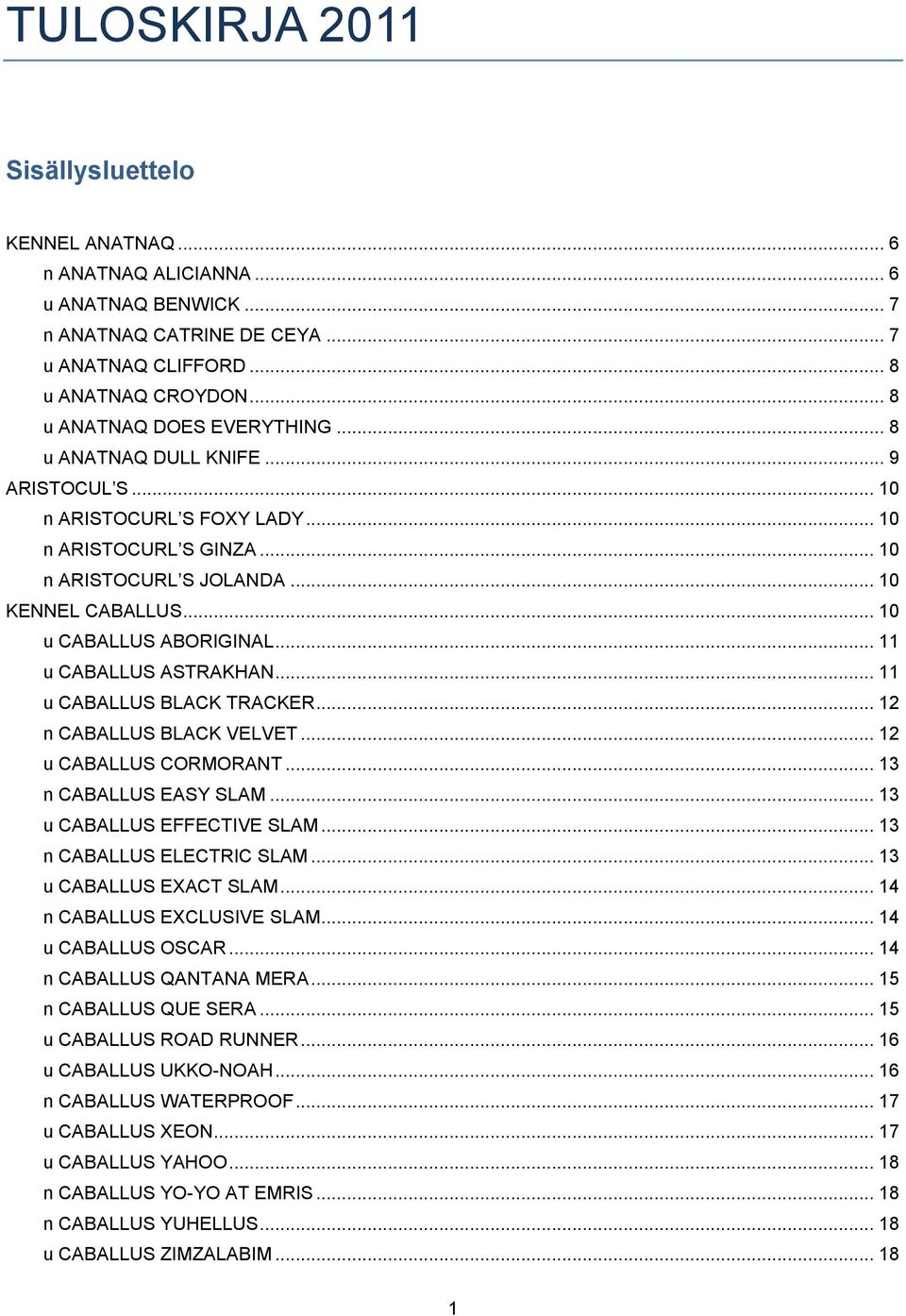 .. 10 u CABALLUS ABORIGINAL... 11 u CABALLUS ASTRAKHAN... 11 u CABALLUS BLACK TRACKER... 12 n CABALLUS BLACK VELVET... 12 u CABALLUS CORMORANT... 13 n CABALLUS EASY SLAM... 13 u CABALLUS EFFECTIVE SLAM.