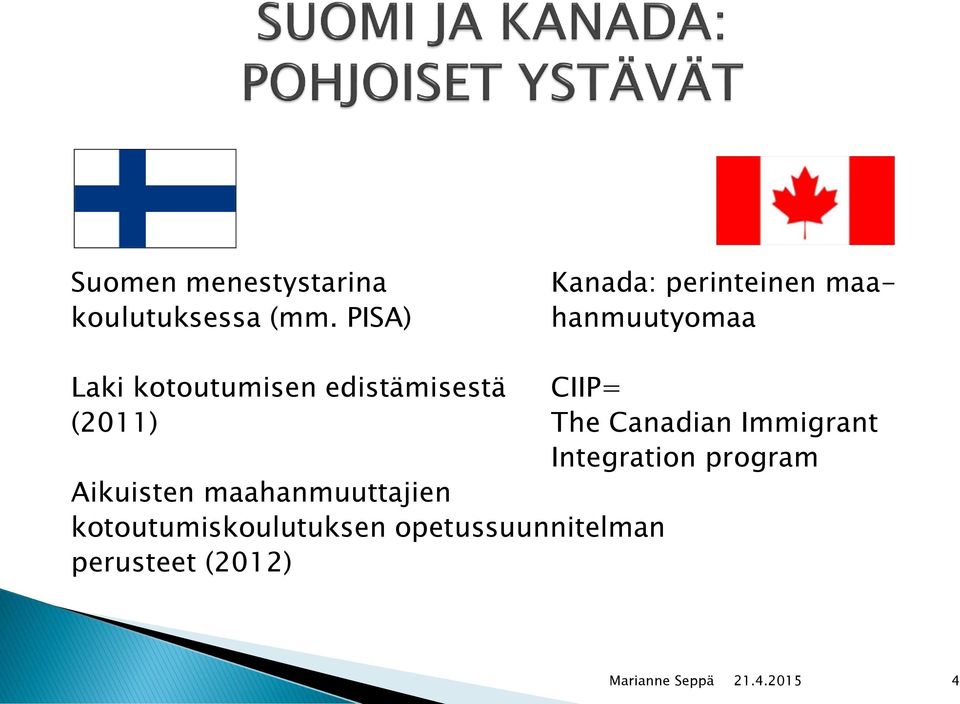 PISA) Laki kotoutumisen edistämisestä CIIP= (2011) The Canadian