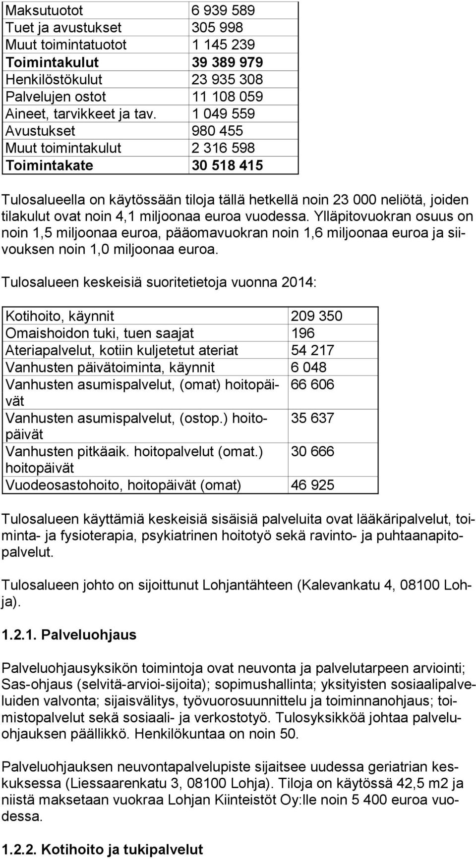 euroa vuodessa. Ylläpitovuokran osuus on noin 1,5 miljoonaa eu roa, pääomavuokran noin 1,6 miljoonaa euroa ja siivouk sen noin 1,0 miljoonaa euroa.