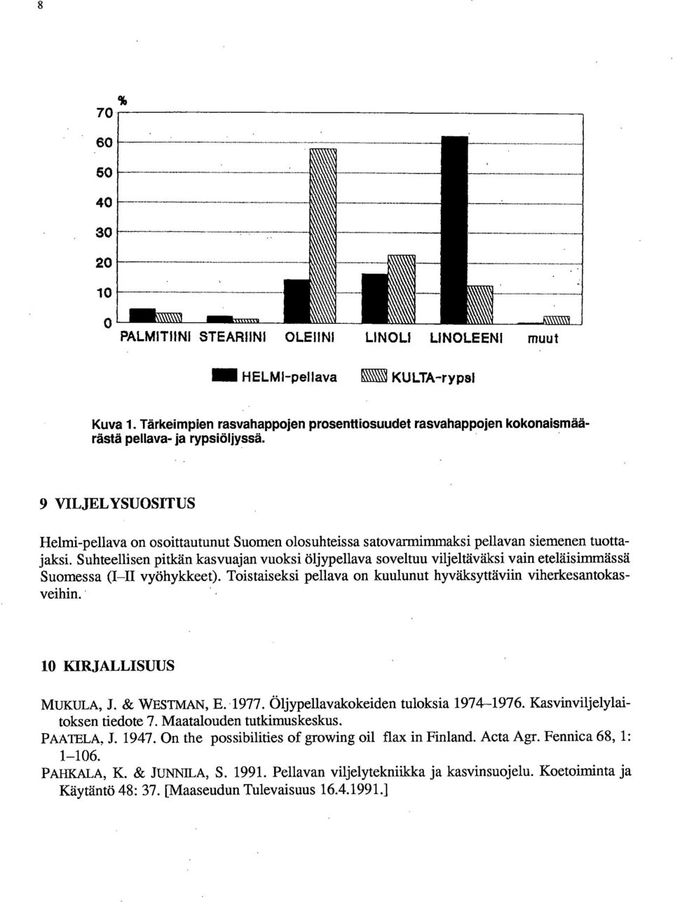 9 VILJELYSUOSITUS Helmi-pellava on osoittautunut Suomen olosuhteissa satovarrnimmaksi pellavan siemenen tuottajaksi.