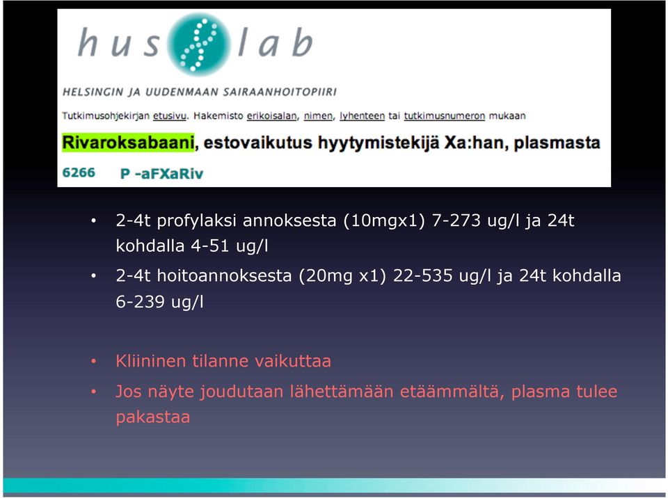 ug/l ja 24t kohdalla 6-239 ug/l Kliininen tilanne