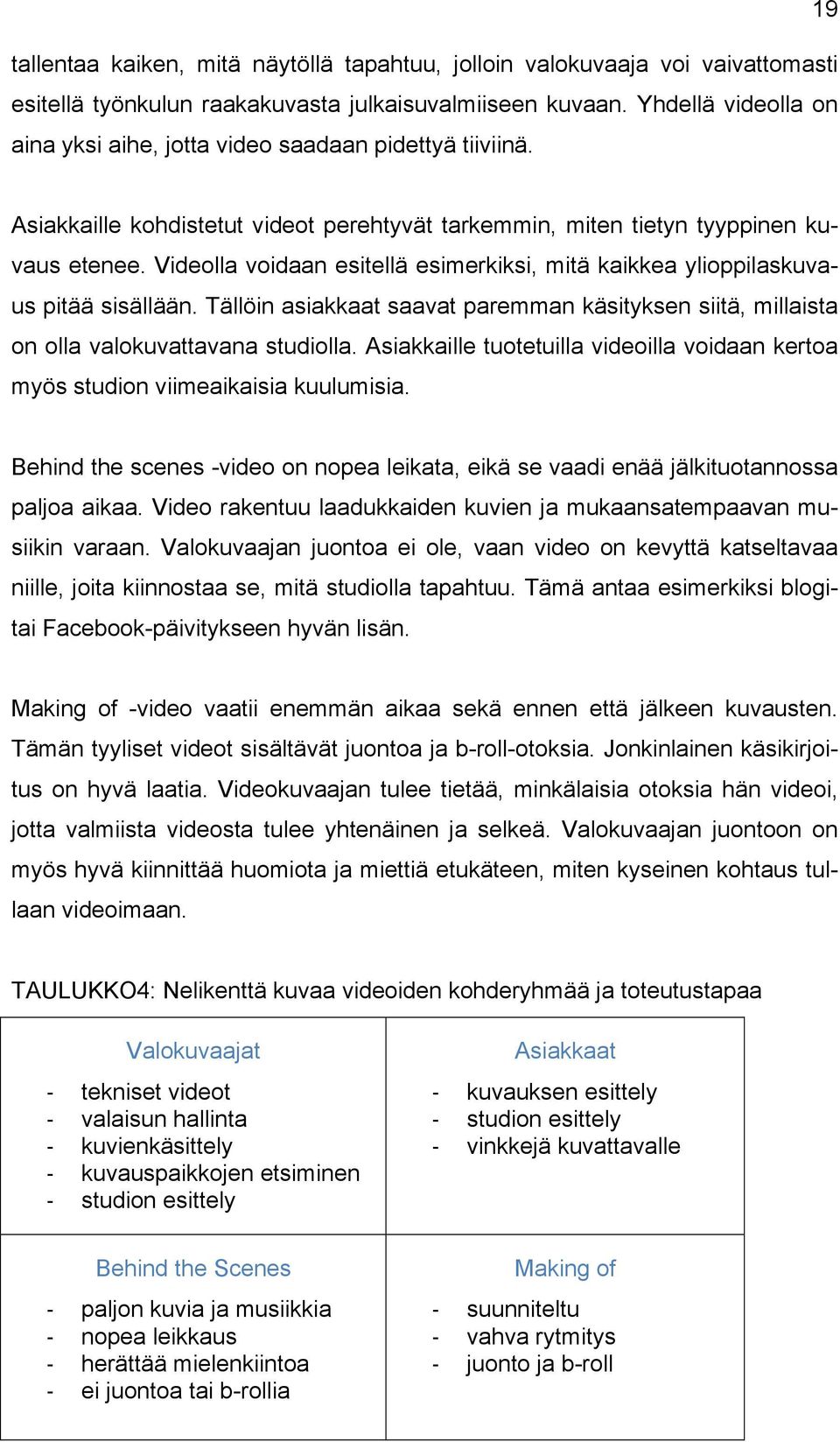 Videolla voidaan esitellä esimerkiksi, mitä kaikkea ylioppilaskuvaus pitää sisällään. Tällöin asiakkaat saavat paremman käsityksen siitä, millaista on olla valokuvattavana studiolla.