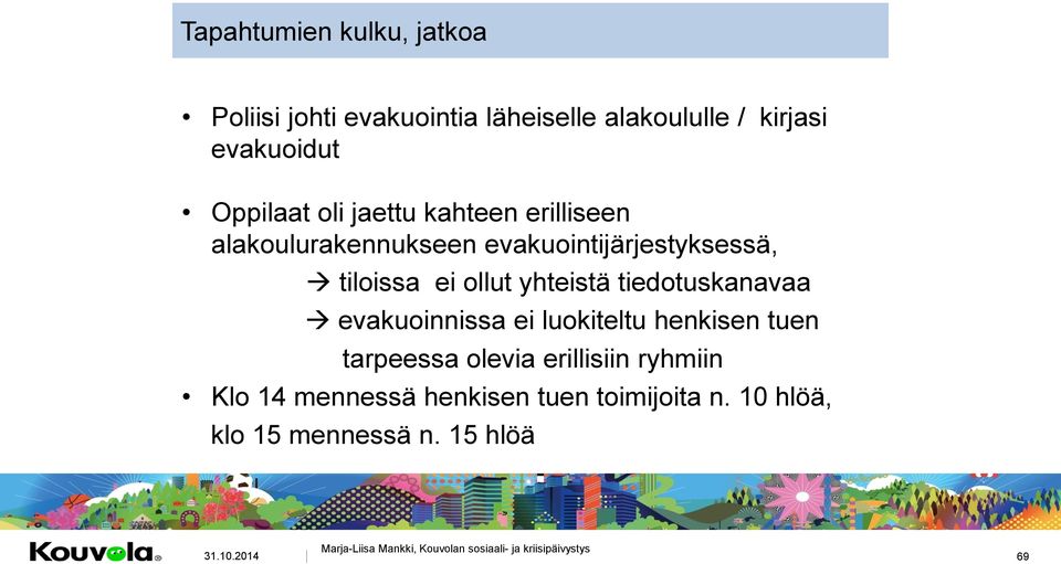 tiedotuskanavaa evakuoinnissa ei luokiteltu henkisen tuen tarpeessa olevia erillisiin ryhmiin Klo 14 mennessä