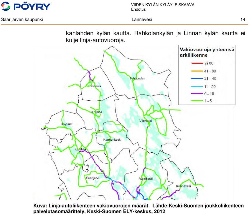 Kuva: Linja-autoliikenteen vakiovuorojen määrät.