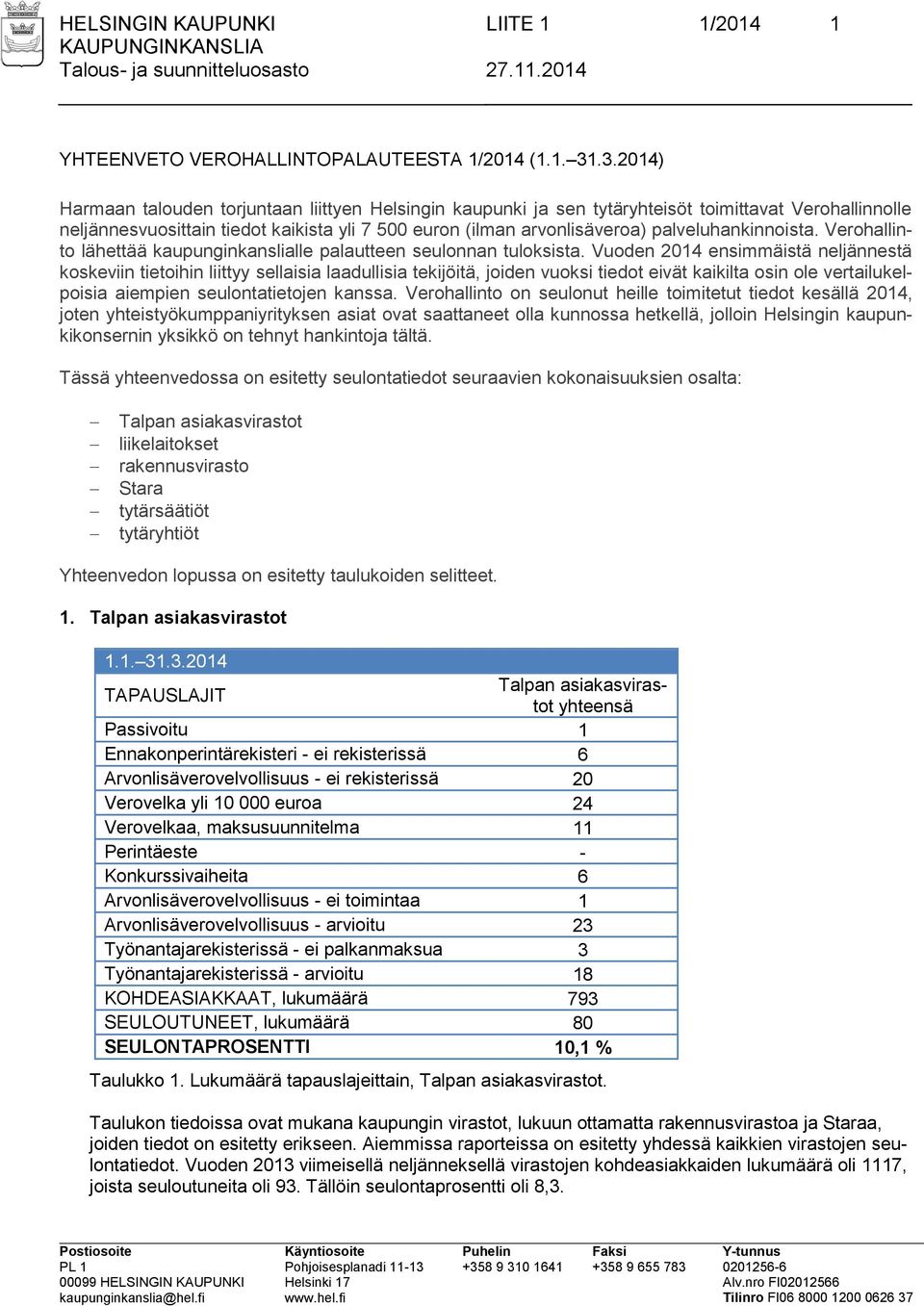 Vuoden 2014 ensimmäistä neljännestä koskeviin tietoihin liittyy sellaisia laadullisia tekijöitä, joiden vuoksi tiedot eivät kaikilta osin ole vertailukelpoisia aiempien seulontatietojen kanssa.