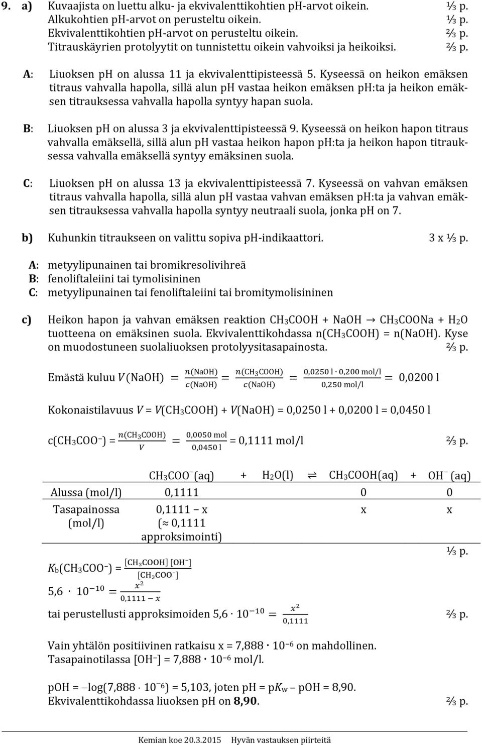 Kyseessä on heikon emäksen titraus vahvalla hapolla, sillä alun ph vastaa heikon emäksen ph:ta ja heikon emäksen titrauksessa vahvalla hapolla syntyy hapan suola.