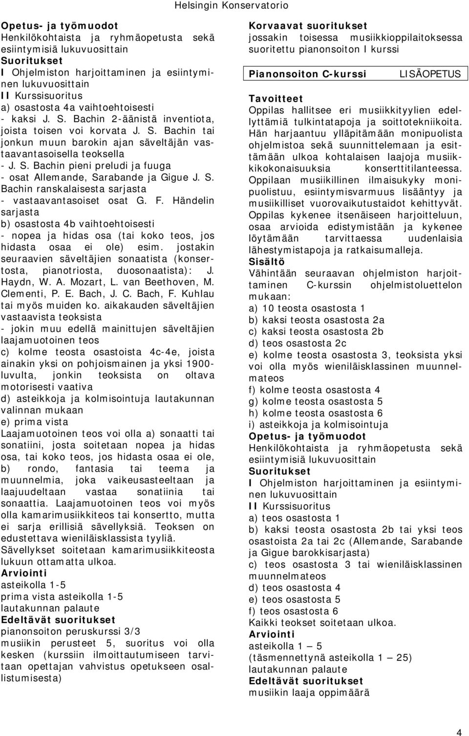 S. Bachin ranskalaisesta sarjasta - vastaavantasoiset osat G. F. Händelin sarjasta b) osastosta 4b vaihtoehtoisesti - nopea ja hidas osa (tai koko teos, jos hidasta osaa ei ole) esim.