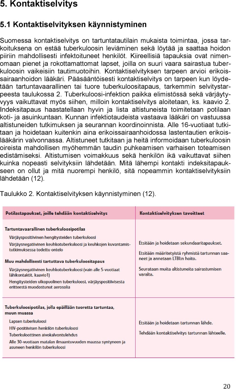 mahdollisesti infektoituneet henkilöt. Kiireellisiä tapauksia ovat nimenomaan pienet ja rokottamattomat lapset, joilla on suuri vaara sairastua tuberkuloosin vaikeisiin tautimuotoihin.