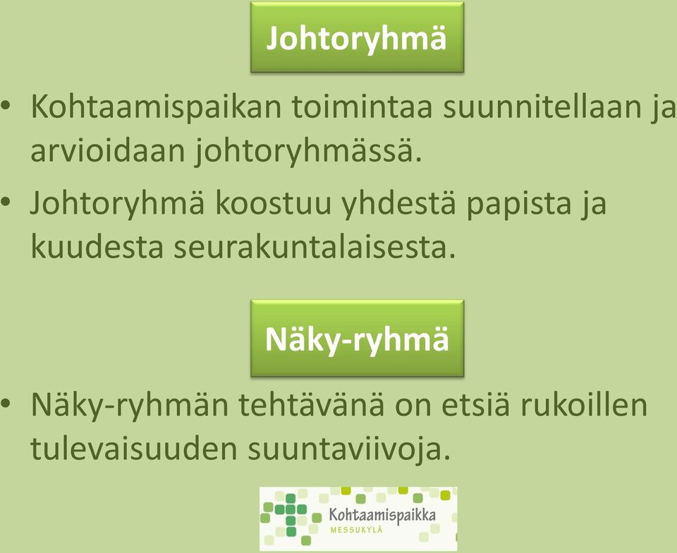 Johtoryhmä koostuu yhdestä papista ja kuudesta