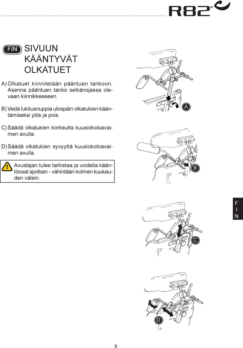 ) Vedä lukitusnuppia ulospäin olkatukien kääntämiseksi ylös ja pois.