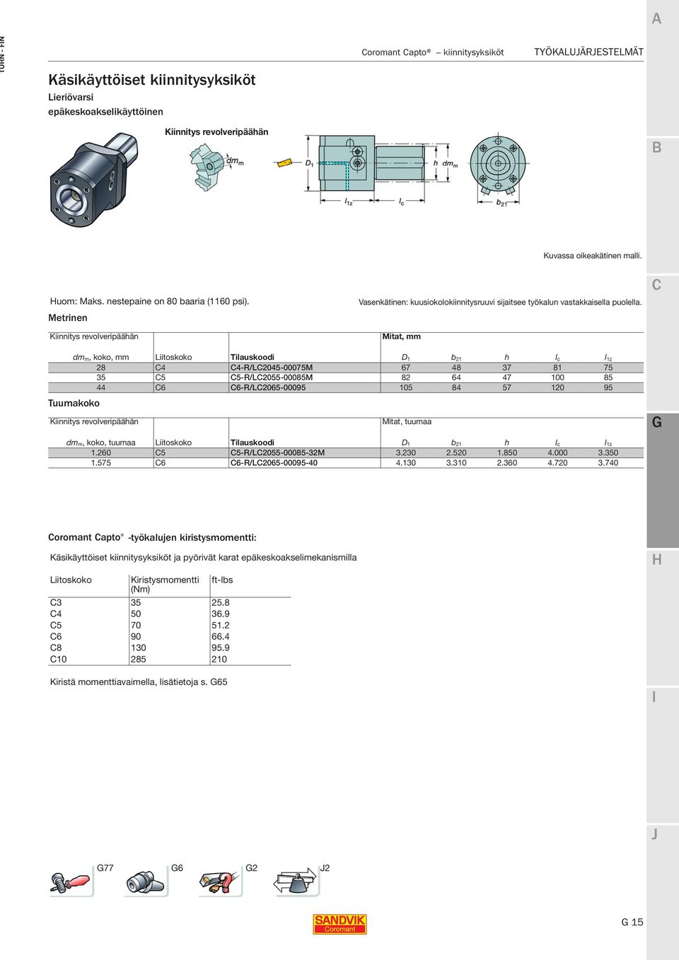 Mitat, mm dm m, koko, mm Liitoskoko Tilauskoodi D 1 b 21 h l c l 1z 28 4 4-R/L2045-00075M 67 48 37 81 75 35 5 5-R/L2055-00085M 82 64 47 100 85 44 6 6-R/L2065-00095 105 84 57 120 95 Tuumakoko