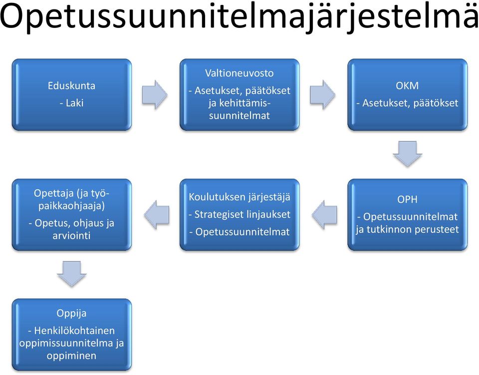 ohjaus ja arviointi Koulutuksen järjestäjä - Strategiset linjaukset - Opetussuunnitelmat OPH